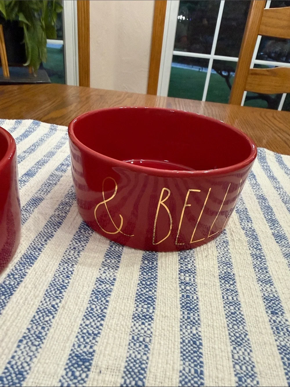 Rae Dunn Red Ceramic Pet Bowls with Gold Lettering - Set of 2
